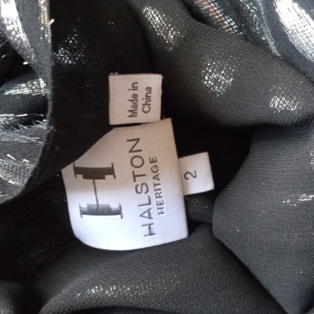 Halston Heritage silver and black metallic scarf neck dress - Picture 10 of 12